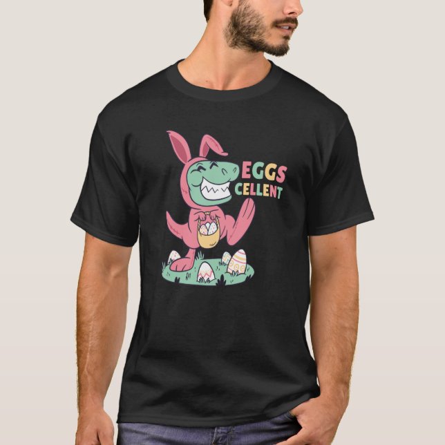 Camiseta Cellent de Ovos de Pedra Coelho da Páscoa T rex (Frente)