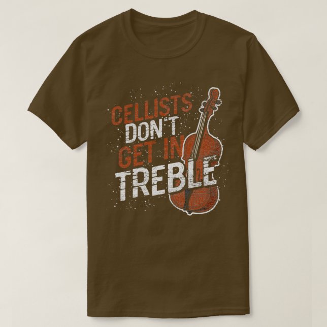 Camiseta Cellists não entram em Treble Clef Cello Grunge (Frente do Design)
