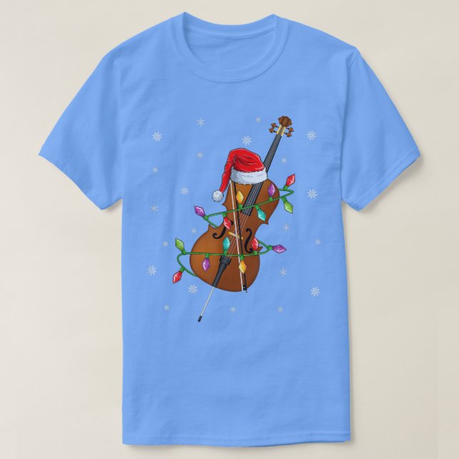 Camiseta Cello Music Lover Xmas Lights Papais noeis Cello C (Frente do Design)