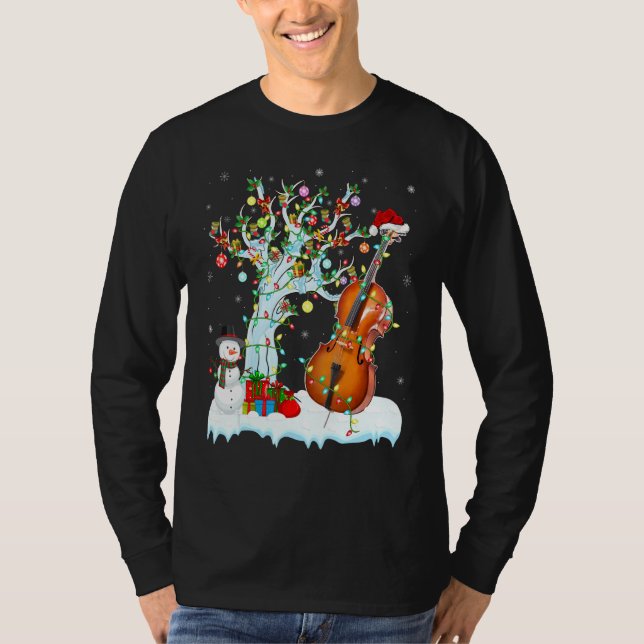 Camiseta Cello Music Xmas Tree Lighting Santa Hat Cello Chr (Frente)