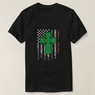 Camiseta Celtic Cross Irish American Flag Dia de São Patríc