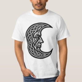 Camiseta Celtic Moon‑Face Knotwork – Monochrome Ink Emblem
