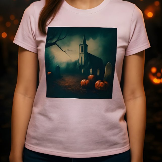 Camiseta Cemitério de Halloween assustador com design rústi (Criador carregado)