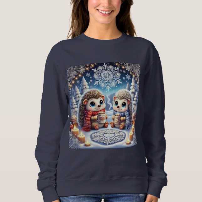 Camiseta Cena Adorável de Hedgehog Compartilhando Cacau Que (Frente)