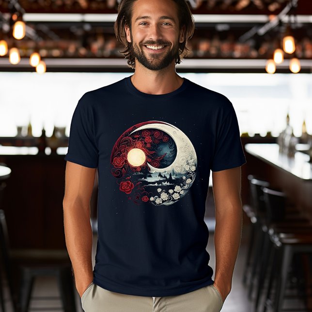 Camiseta Cena ao luar iluminada pela lua com flores (Criador carregado)