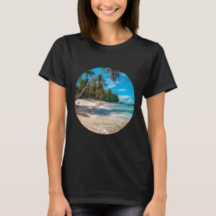 Camiseta Cena Areia de Praia Branca Palmeiras Azul Verão Fé