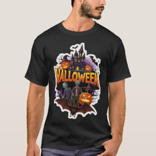 Camiseta Cena assustadora de Halloween com castelo de zumbi