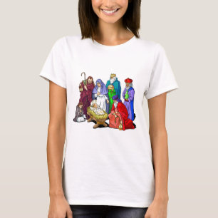 Camiseta Cena colorida da natividade do Natal