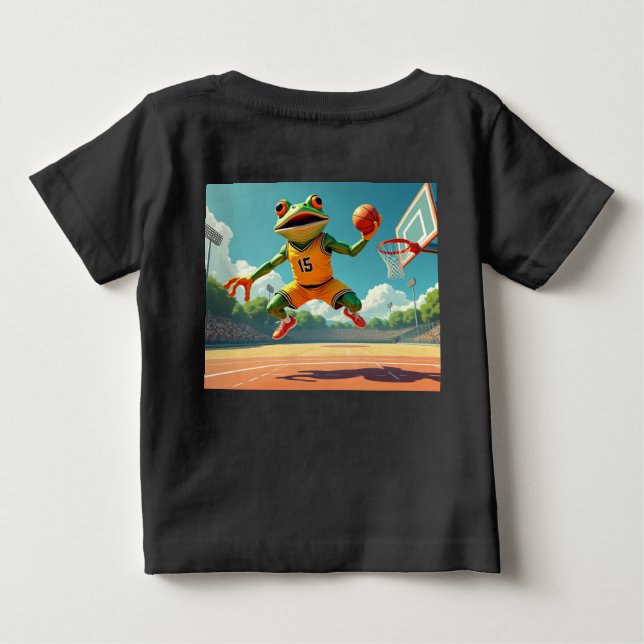 Camiseta Cena completa do Basketball Frog com bebê de camis (Verso)