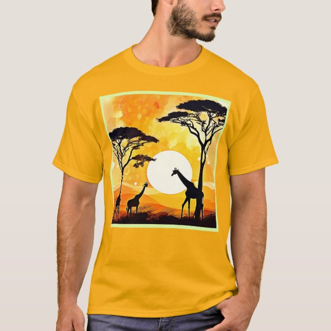 Camiseta Cena da Girafa Sunset Savannah Africana (Frente)