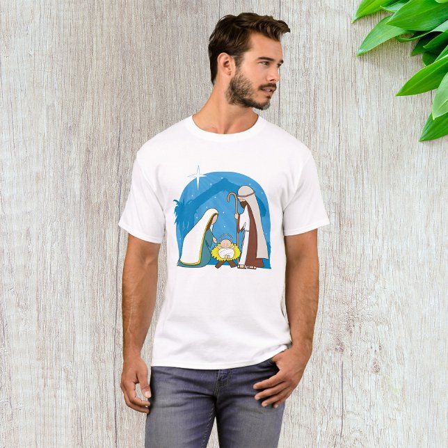 Camiseta Cena da Natividade com Mary Joseph e Baby Jesus (Criador carregado)