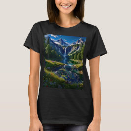 Camiseta Cena da Natureza Montanhas Cachoeiras Lago Lagoa Á