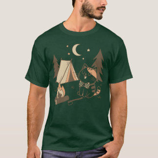 Camiseta Cena de acampamento de gato caprichoso Design amig