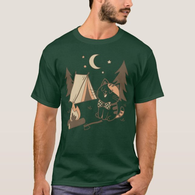 Camiseta Cena de acampamento de gato caprichoso Design amig (Frente)