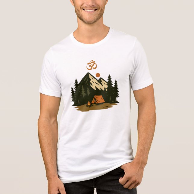Camiseta Cena de Acampamento na Montanha com Símbolo "Om" (Frente)