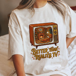 Camiseta Cena de Cachorro com Lareira Retro Aconchegante na