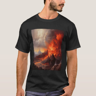 Camiseta Cena de Erupção Vulcânica Inspiradora Com Lava Fl