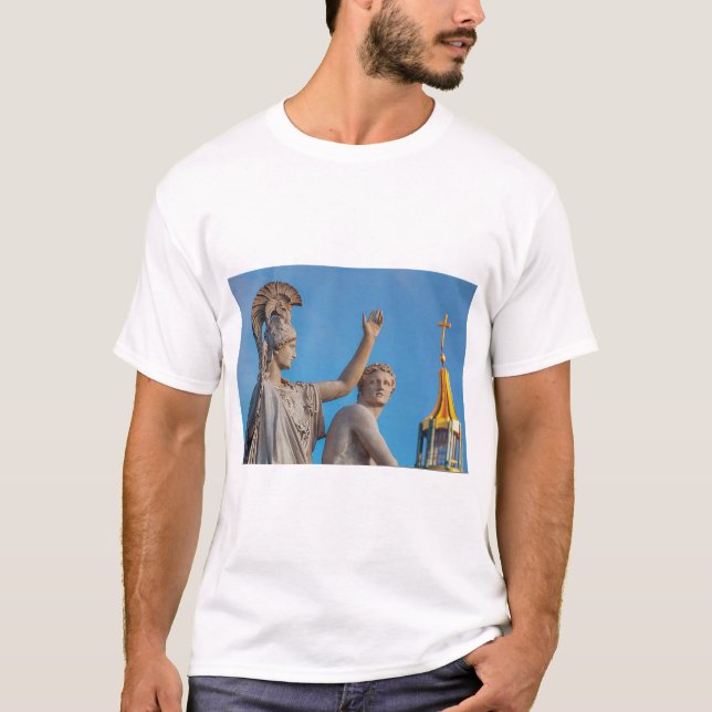 Camiseta Cena de estátua grega antiga. (Frente)