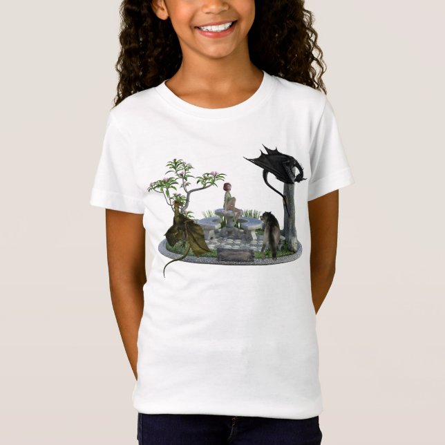 Camiseta Cena de Fantasia do Dragão Lobo e Elfo (Frente)