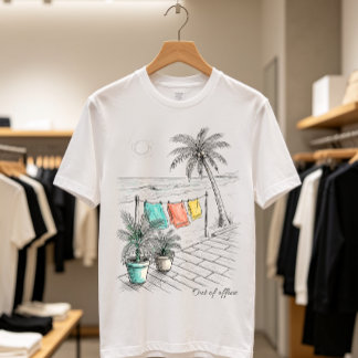 Camiseta Cena de Férias na Praia Fora do Escritório