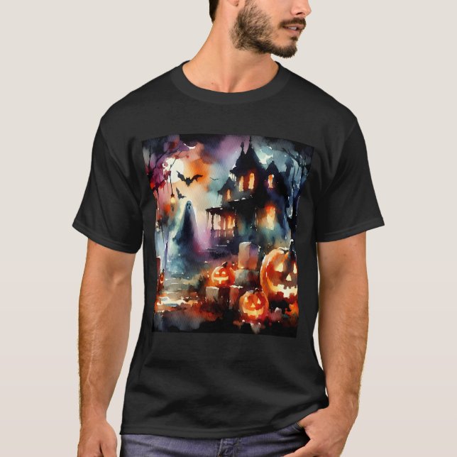 Camiseta Cena de Halloween de Aquarela (Frente)