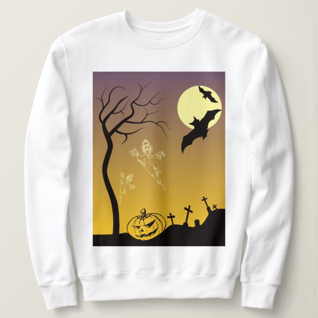 Camiseta Cena de Halloween de Graveyard Assombrada, Hallowe (Frente do Design)