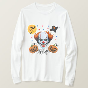 Camiseta Cena de Halloween de Palhaço Assustador com Abóbor