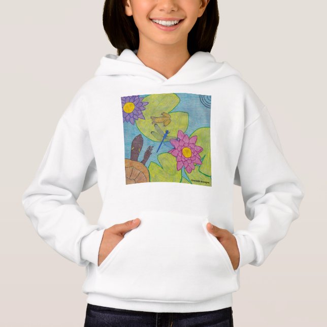 Camiseta Cena de Lago (branco) - Capuz de Menina (Frente)
