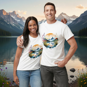Camiseta Cena de montanha em aquarela