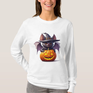 Camiseta Cena de Morcego e Abóbora de Halloween Assustador