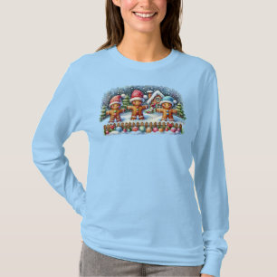 Camiseta Cena de Natal com Família de Pão de Mel na Neve