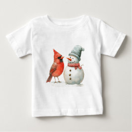 Camiseta Cena de Natal de Inverno com Boneco de Neve Fofo e