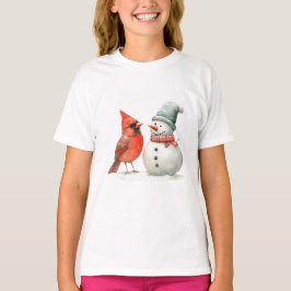 Camiseta Cena de Natal de Inverno com Boneco de Neve Fofo e