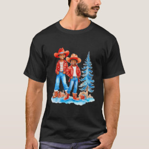 Camiseta Cena de Natal do Casal de Cowboy Negro