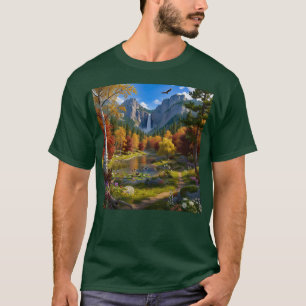 Camiseta Cena de natureza selvagem Montanhas Cachoeira Rio