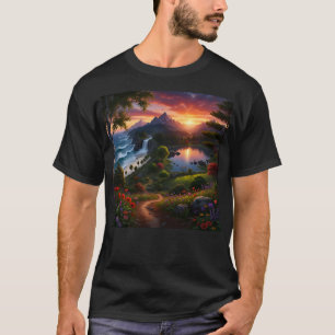 Camiseta Cena de natureza selvagem Oceano Pôr do sol Lago