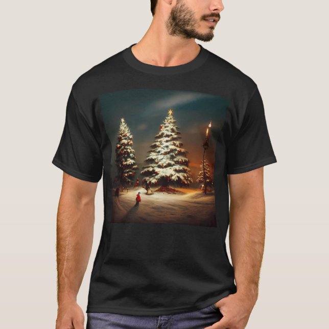 Camiseta Cena de Neve da Árvore de Natal (Frente)