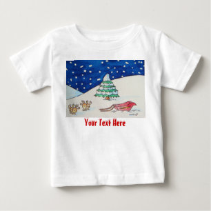 Camiseta Cena de neve de rena bonita com trama e árvore