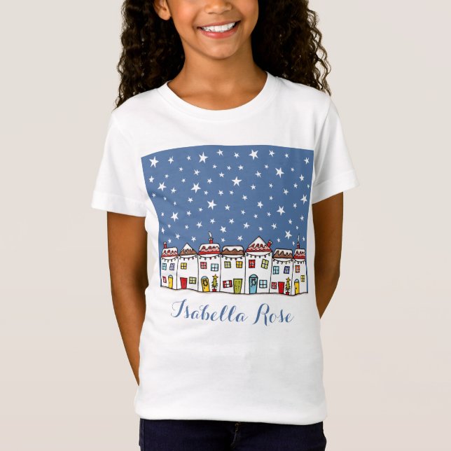Camiseta Cena de Neve Personalizada na Rua de Natal (Frente)