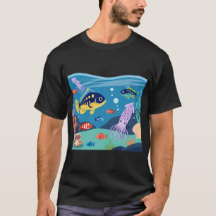 Camiseta Cena de Oceano Subaquático de Desenho Animado Fofo