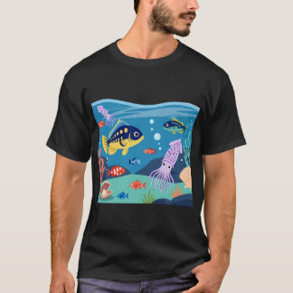 Camiseta Cena de Oceano Subaquático de Desenho Animado Fofo