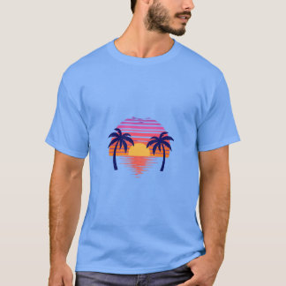 Camiseta Cena de pôr do sol linda com palmeiras