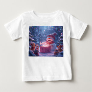 Camiseta Cena de Presente de Natal do Boneco de Neve Mágico