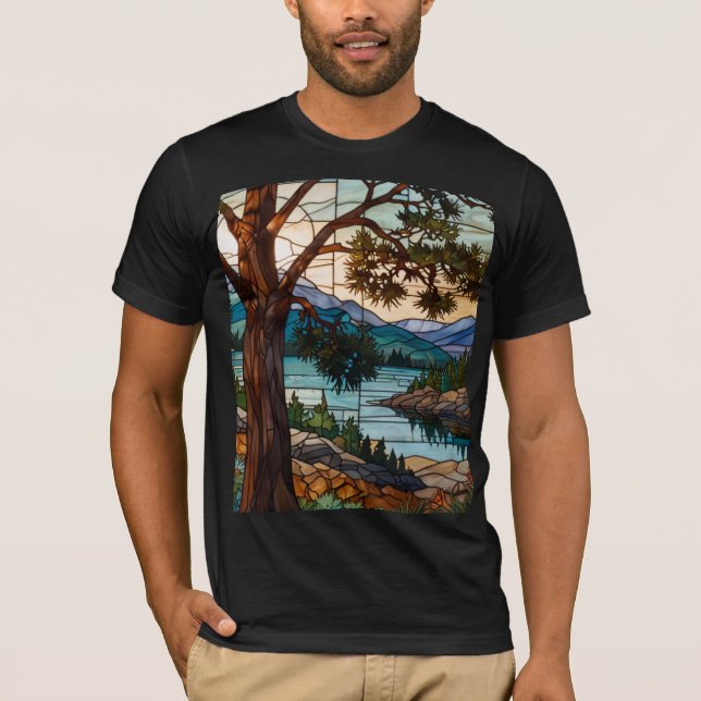 Camiseta Cena de serra rústica em vitral (Frente)