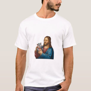 Camiseta Cena divina e lúdica Jesus com Moo Deng Hippo