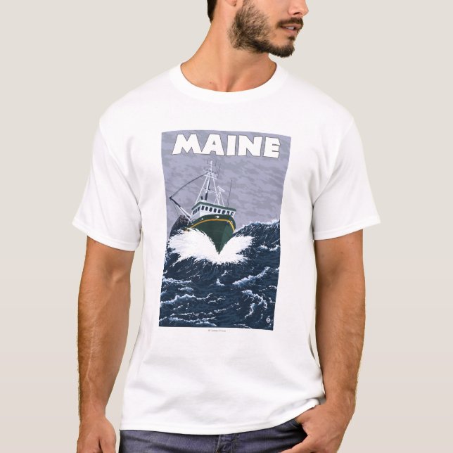 Camiseta Cena do barco de pesca de MaineCrab (Frente)