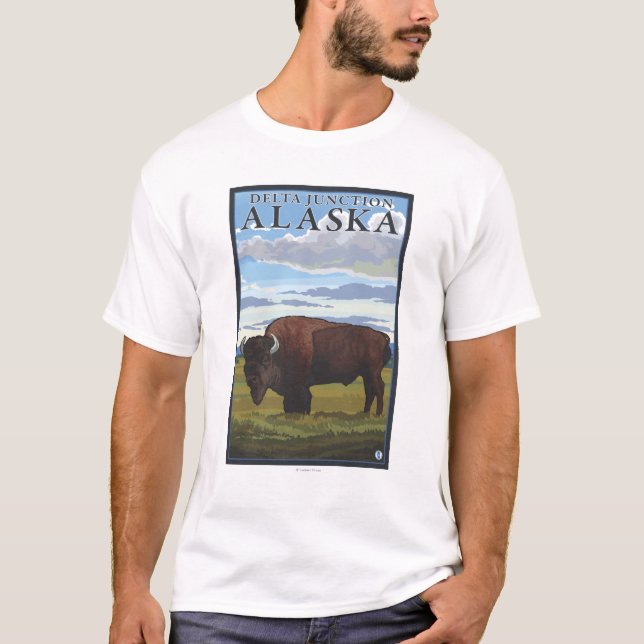 Camiseta Cena do bisonte - junção do delta, Alaska (Frente)