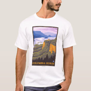 Camiseta Cena do desfiladeiro do Rio Columbia com ponto da