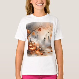 Camiseta Cena do Dia das Bruxas com abóbora e fantasmas