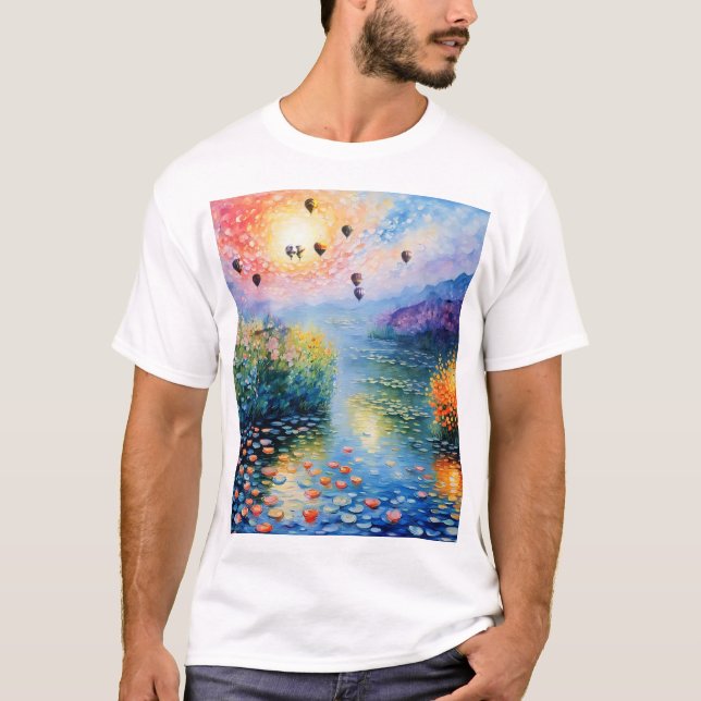Camiseta Cena do rio com balões de ar quente (Frente)